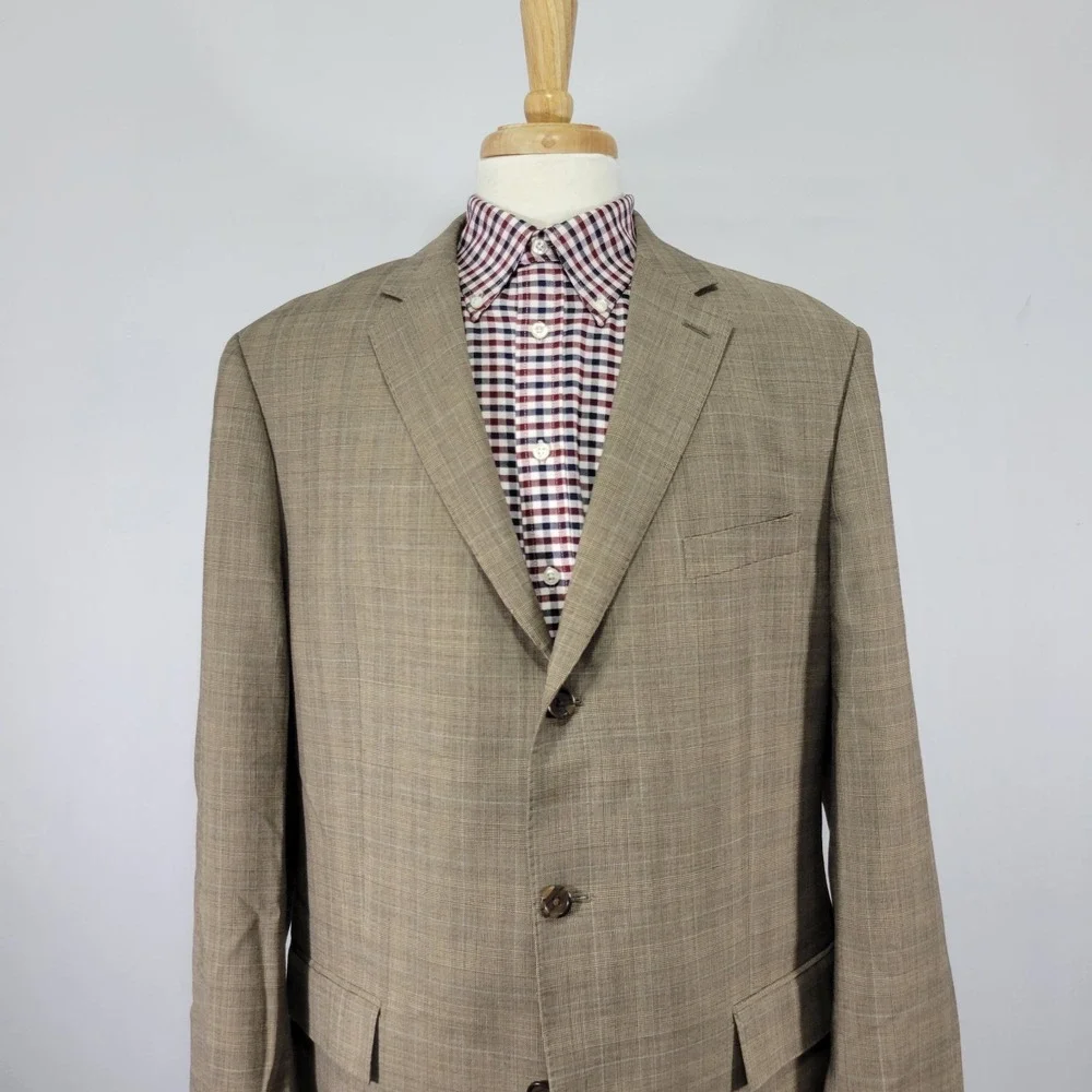 American Living Men's Sport Coat Blazer Three‎ Button Brown Glen Plaid Wool 44L